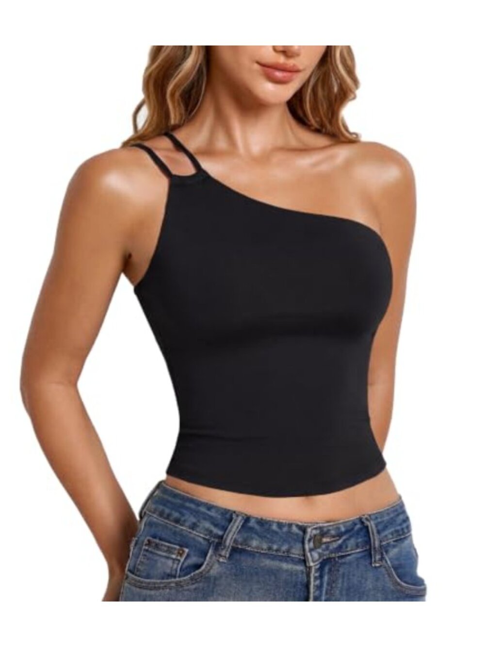 Women Off One Shoulder Tank Top Asymmetrical Backless Going Out Rave Top